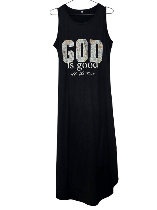 Dresses & Skirts - Women's Black Long Maxi Jersey Sleeveless Dress "God is good all the time" Size